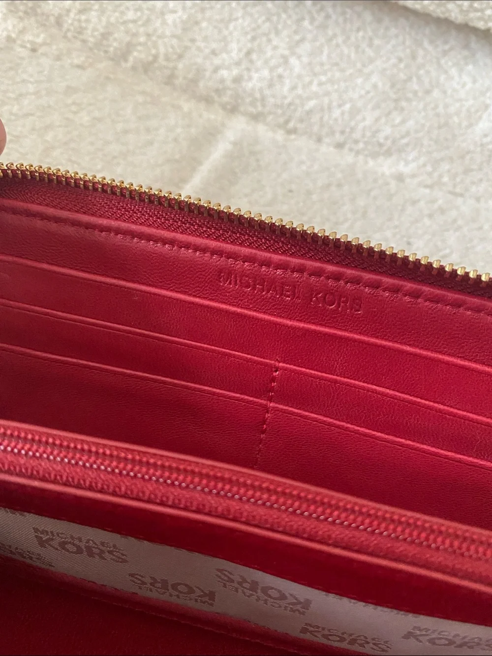 Michael Kors Quilted Red Leather Zip Around Continental Wallet w/ Gold Hardware